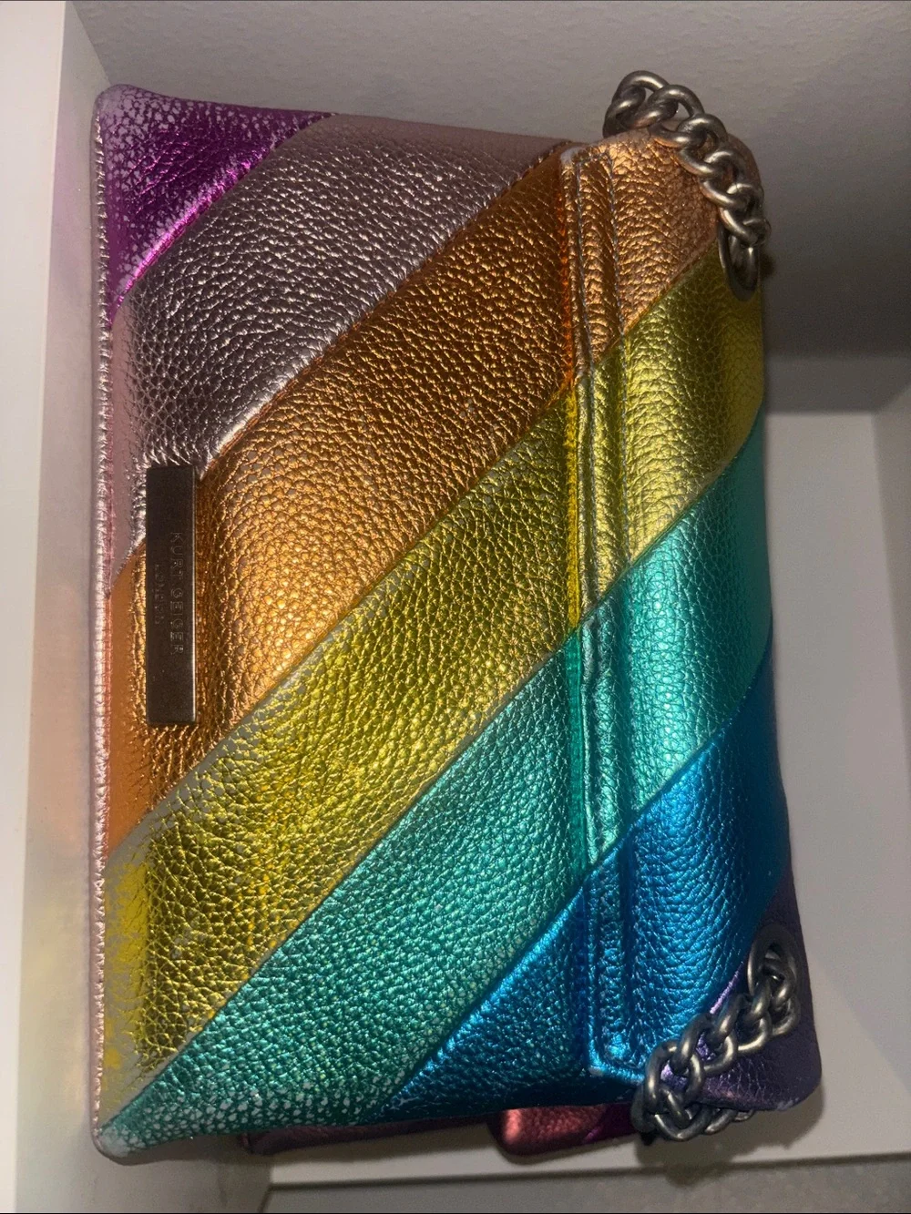 Kurt Geiger Metallic Rainbow Leather Shoulder Bag in Pink, Purple, Blue, Green